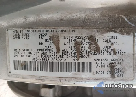 2001 Toyota 4Runner Sr5 V6 from USA, damaged, VIN JT3HN86R819052213